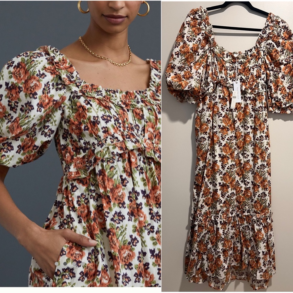NWT Anthropologie love the label Floral Puff Sleeve Dress